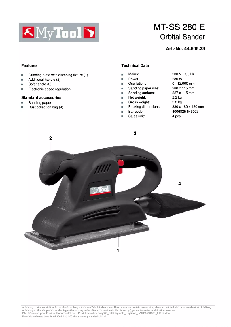 Page 1 de la notice Manuel utilisateur MyTool MT-SS 280 E