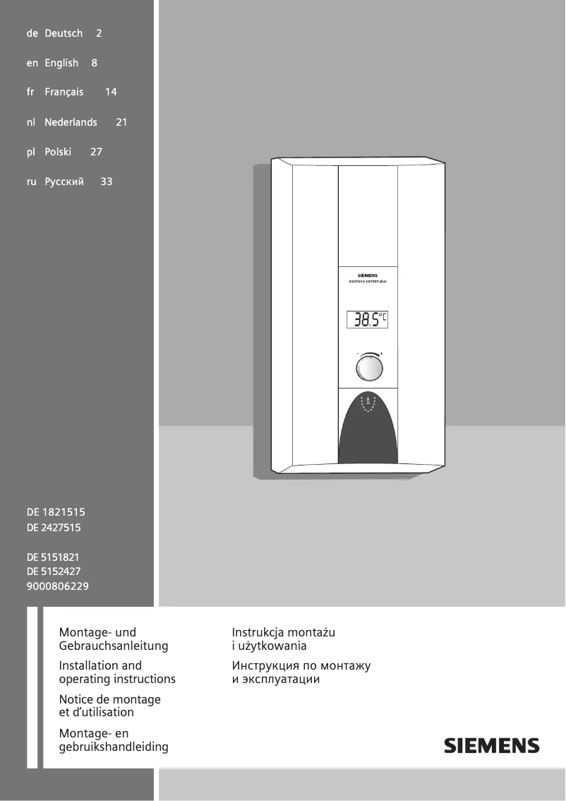 Page n°1 - Manuel utilisateur Siemens DE1821515