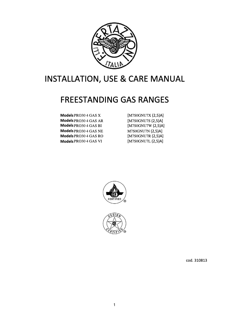 Page n°1 - Manuel utilisateur Bertazzoni PRO30 4 GAS X