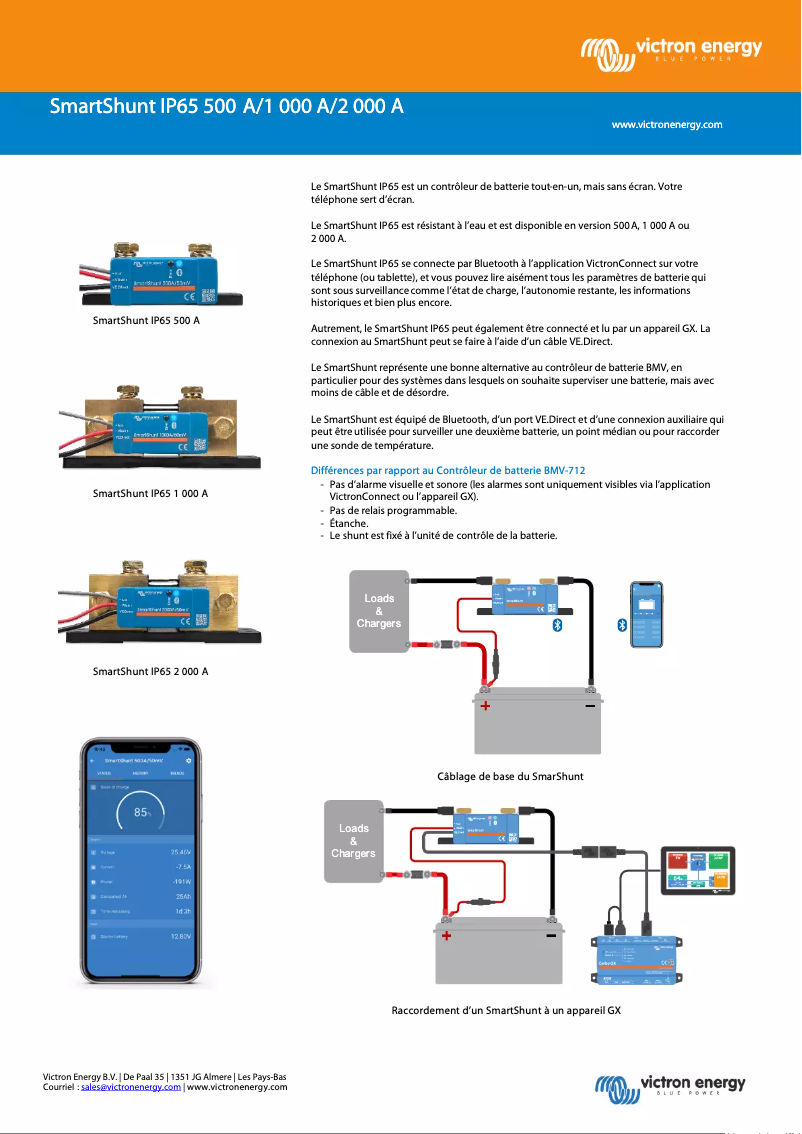 Page 1 de la notice Fiche technique Victron Energy SmartShunt