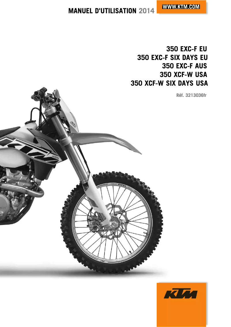 Image de la première page du manuel de l'appareil 350 EXC-F Six Days (2014)