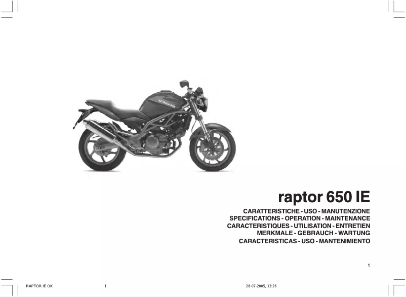 Page 1 de la notice Manuel utilisateur Cagiva Raptor 650 i.e. (2006)