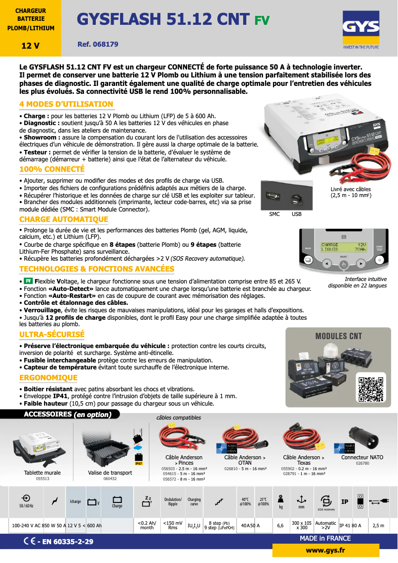 Page 1 de la notice Fiche technique GYS Gysflash 51.12 CNT FV