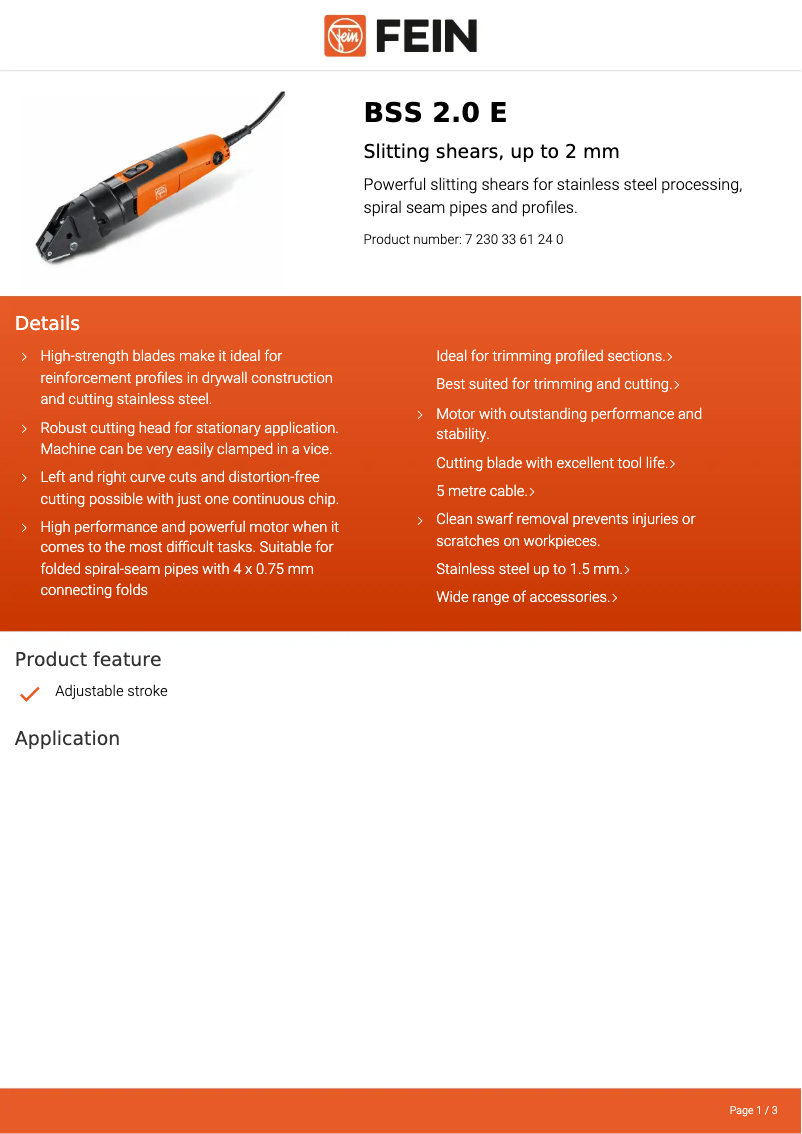 Page n°1 - Fiche technique Fein BSS 2.0 E