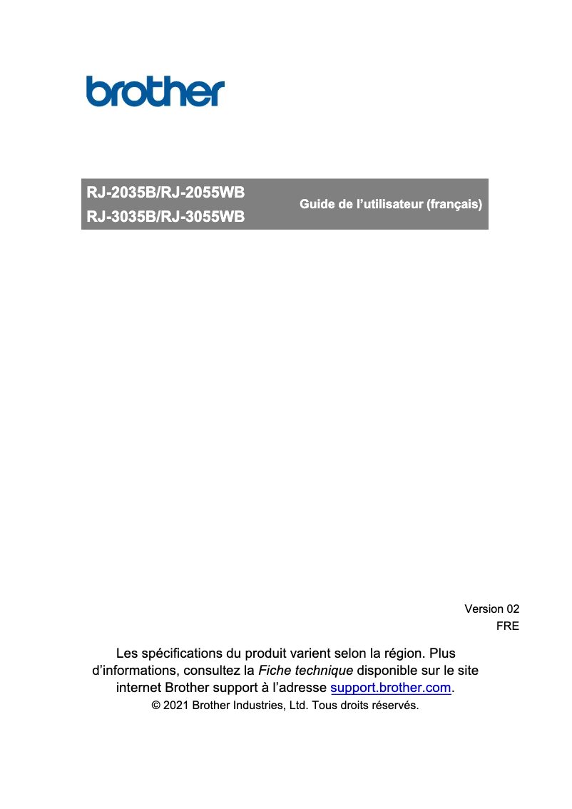 Page n°1 - Manuel utilisateur Brother RuggedJet RJ-2055WB
