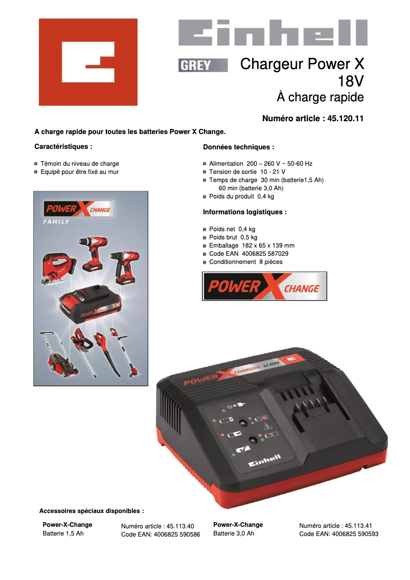 Page n°1 - Fiche technique Einhell Power X-Charger 3A