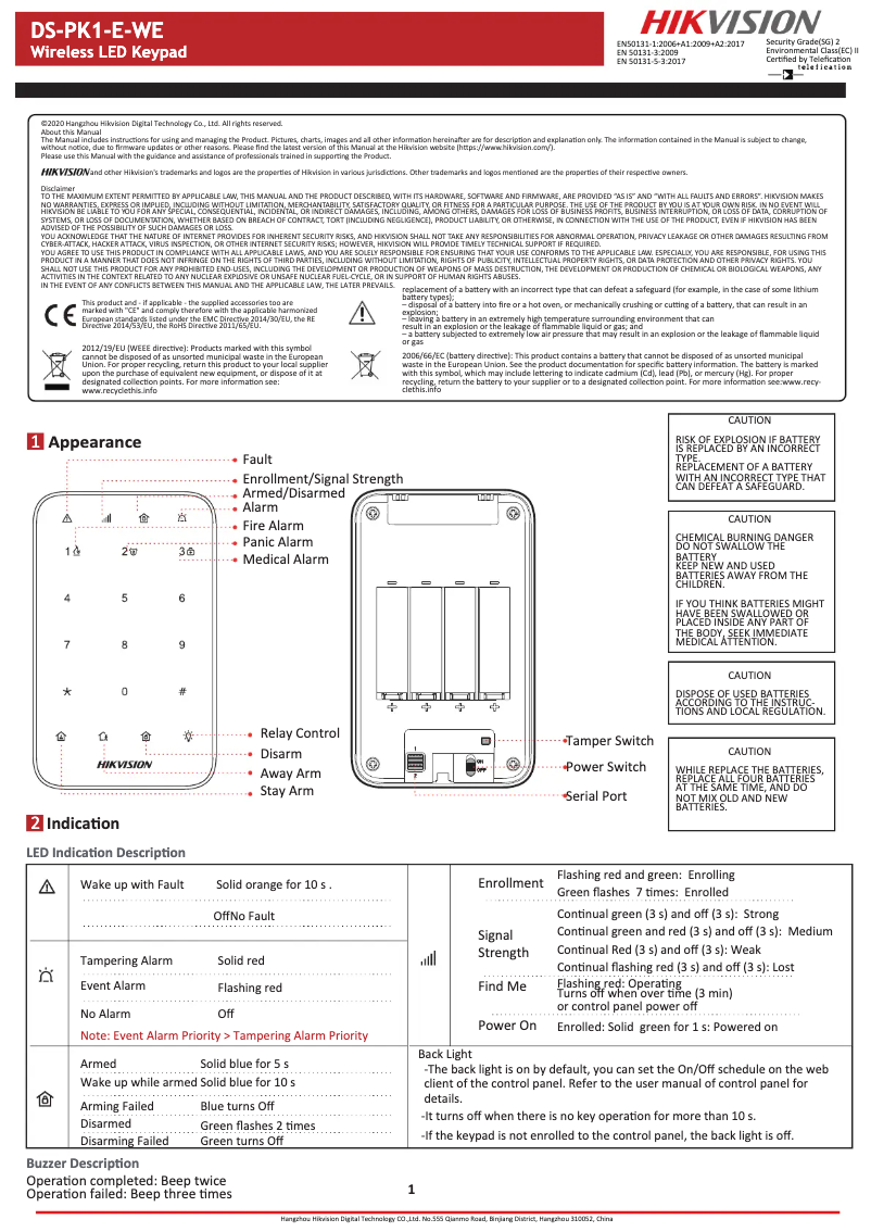 Page n°1 - Manuel utilisateur Hikvision DS-PK1-E-WE