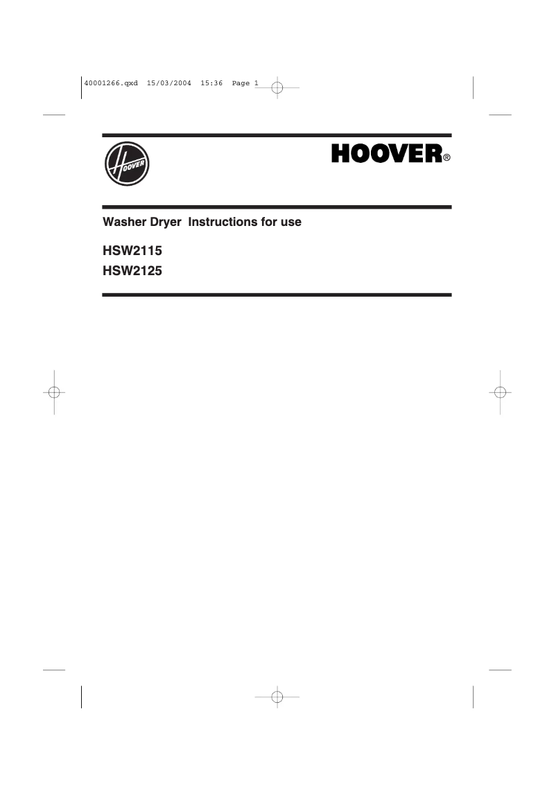 Page 1 de la notice Manuel utilisateur Hoover HSW2115M-80