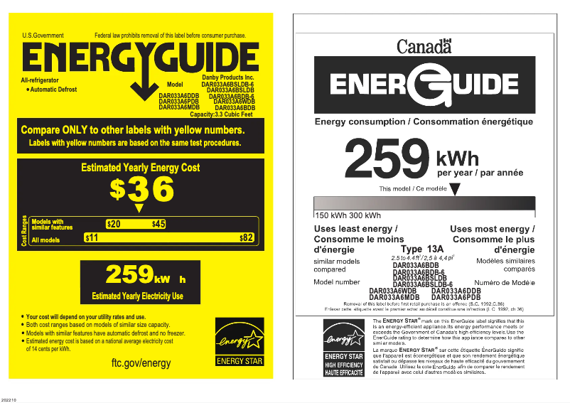 Página 1 del manual Etiqueta energética Danby DAR033A6BSLDB-6