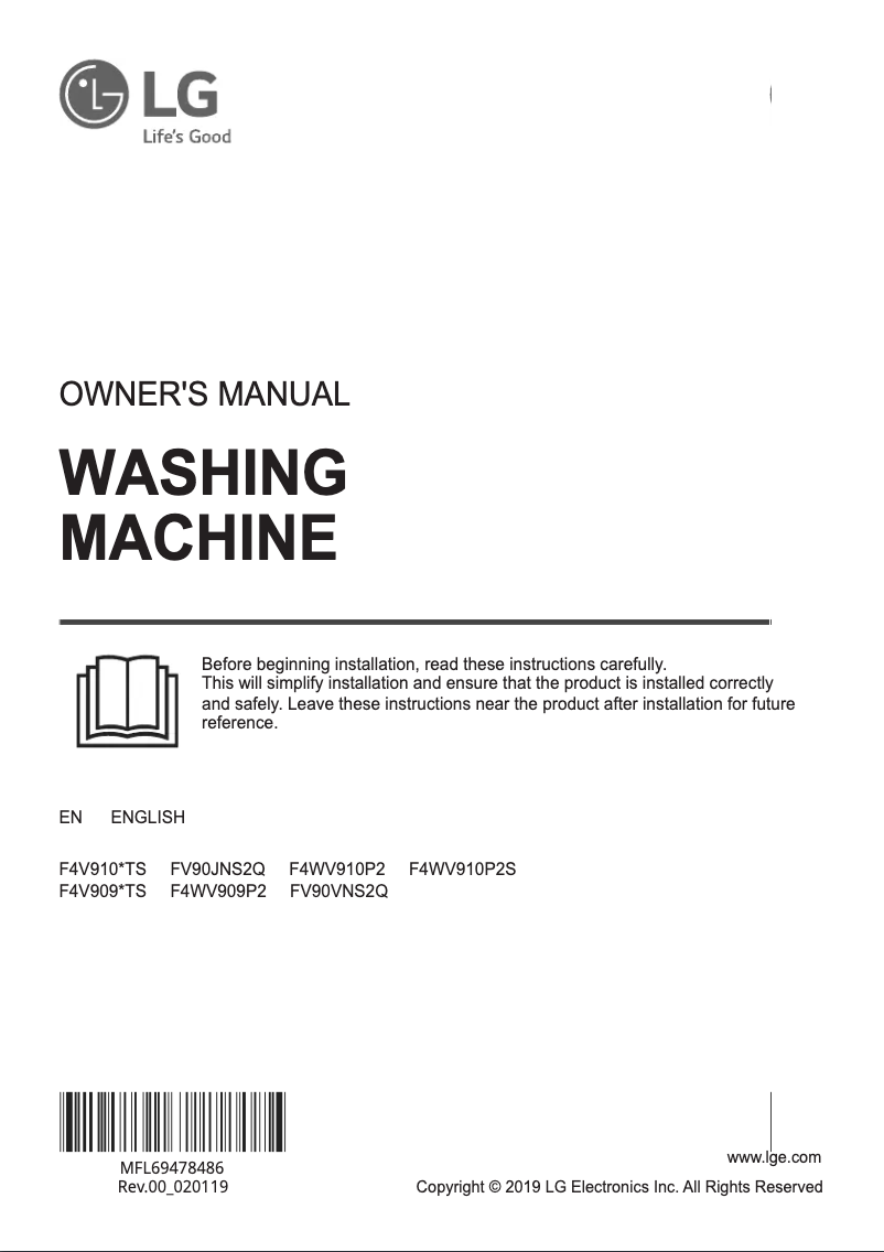 Page 1 de la notice Manuel utilisateur LG F4V910WTS