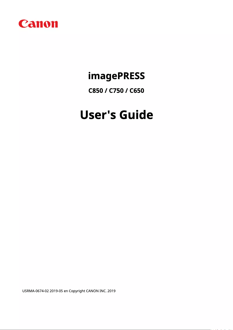 Page n°1 - Manuel utilisateur Canon imagePRESS C850