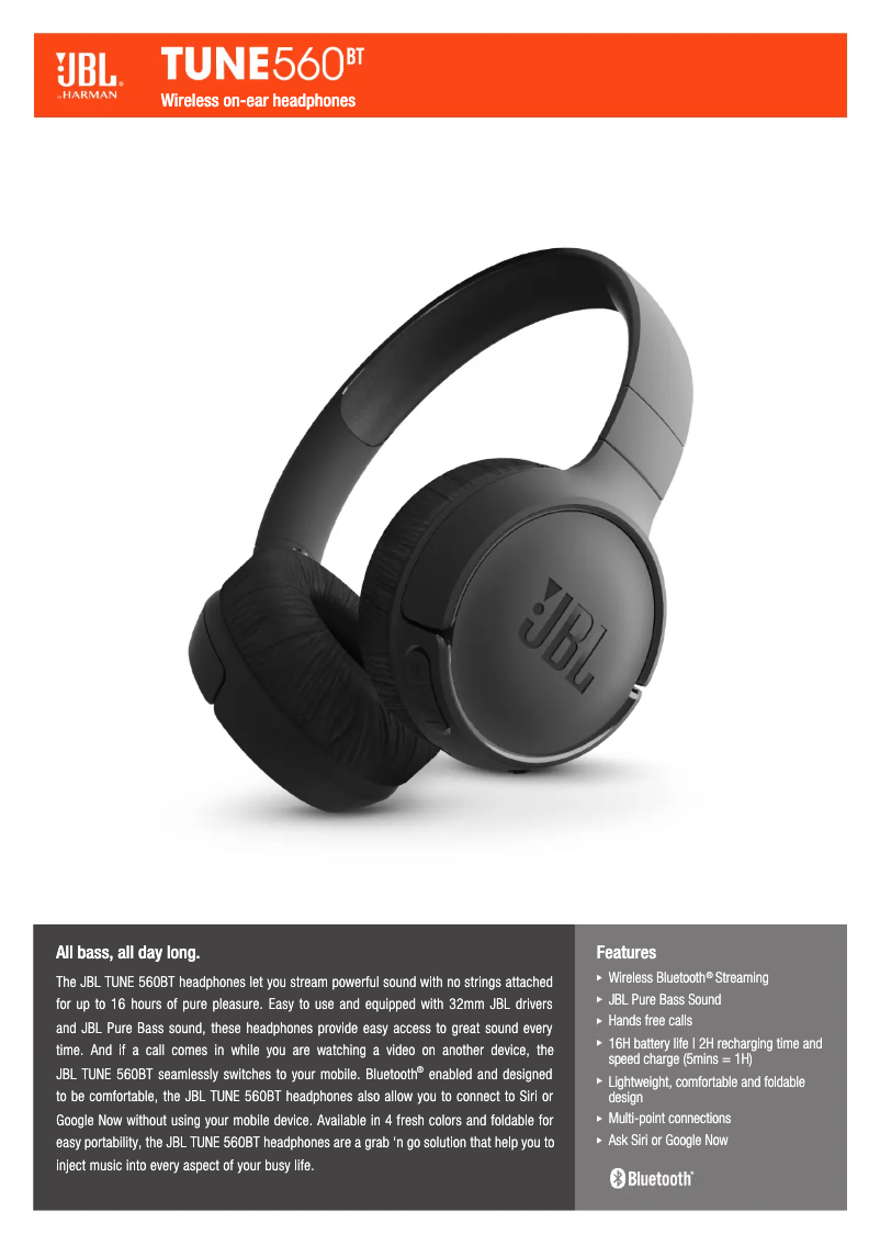 Página 1 del manual Ficha técnica JBL Tune 560BT