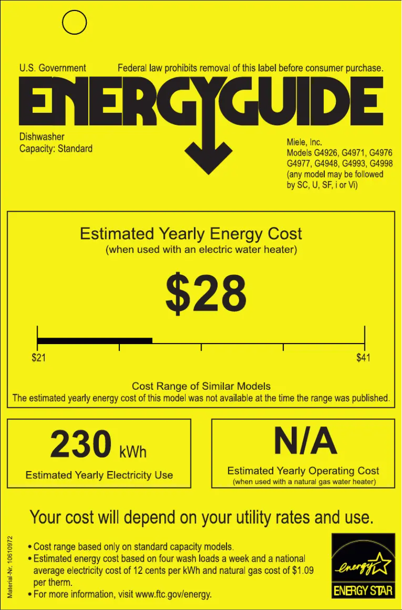 Page n°1 - Label énergétique Miele G 4998 Vi AM
