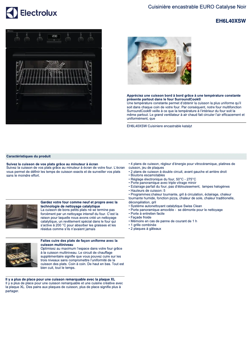 Page 1 de la notice Fiche technique Electrolux EH6L40XSW