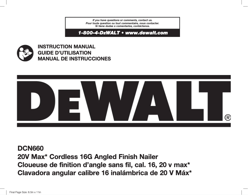 Page n°1 - Manuel d'utilisation et d'entretien DeWalt DCN680