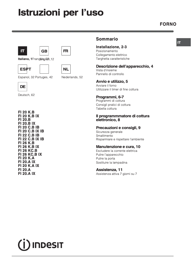 Page 1 de la notice Manuel utilisateur Indesit FI26 KB