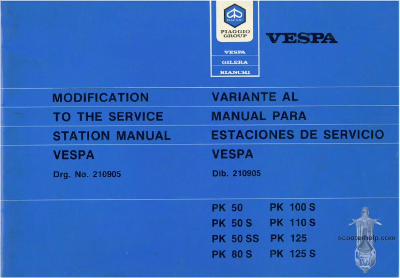 Page 1 de la notice Manuel utilisateur Vespa PK 100 S