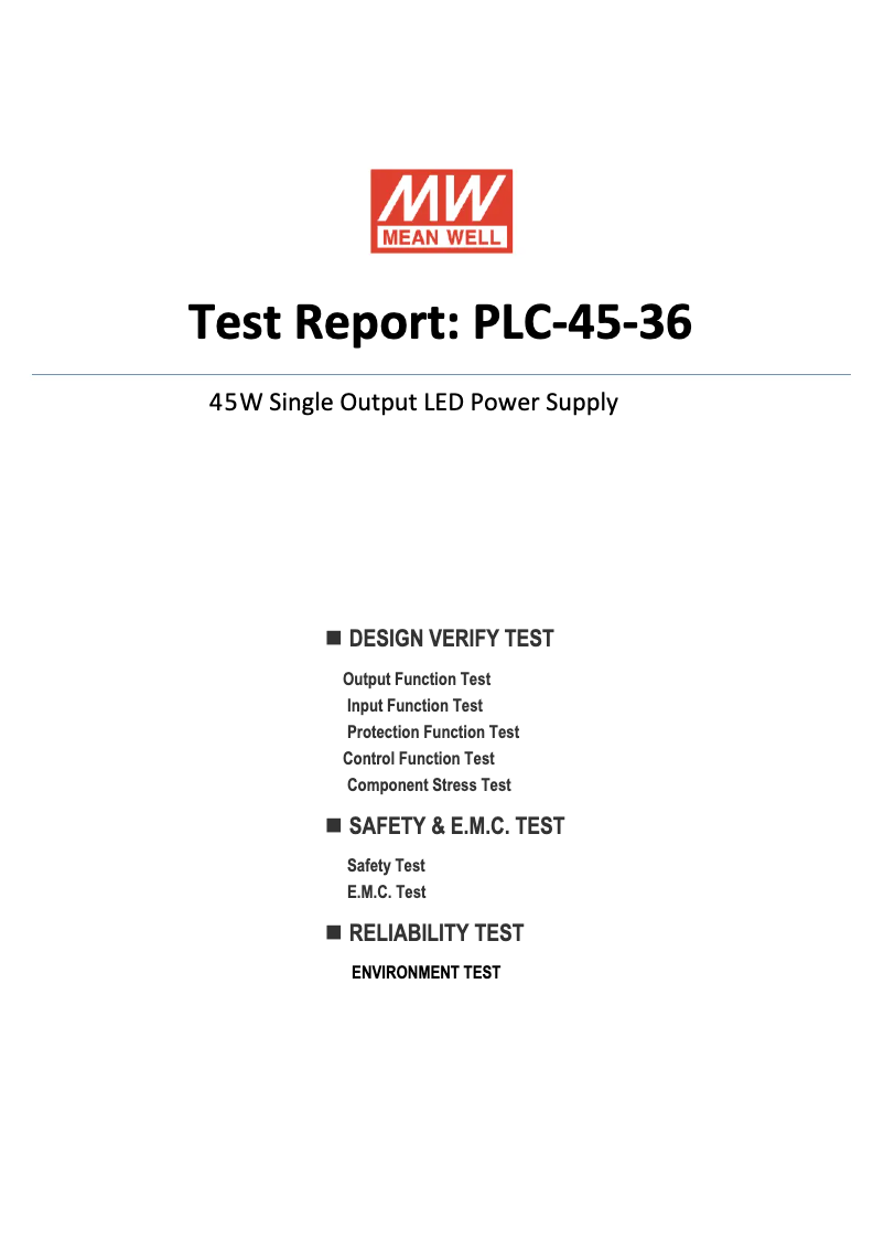 Page 1 de la notice Fiche technique Mean Well PLC-45-36
