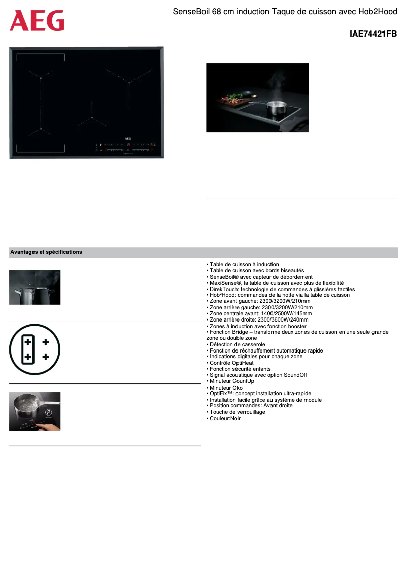 Page 1 de la notice Fiche technique AEG IAE74421FB