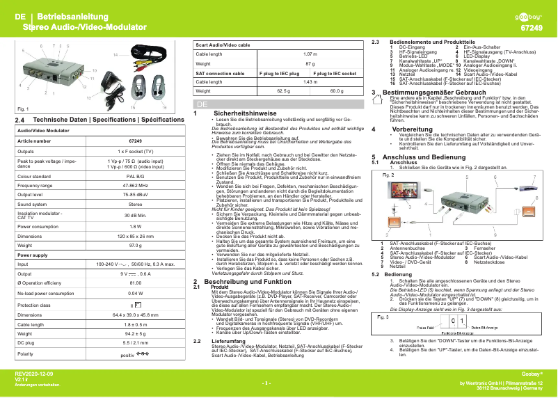Page n°1 - Manuel utilisateur Goobay SAT Modulator HF-2