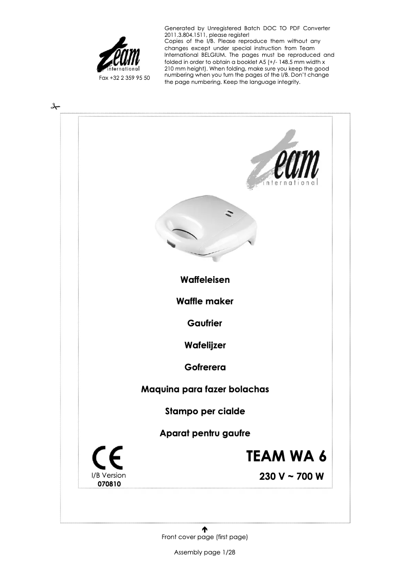 Página 1 del manual Manual de usuario Team WA 6