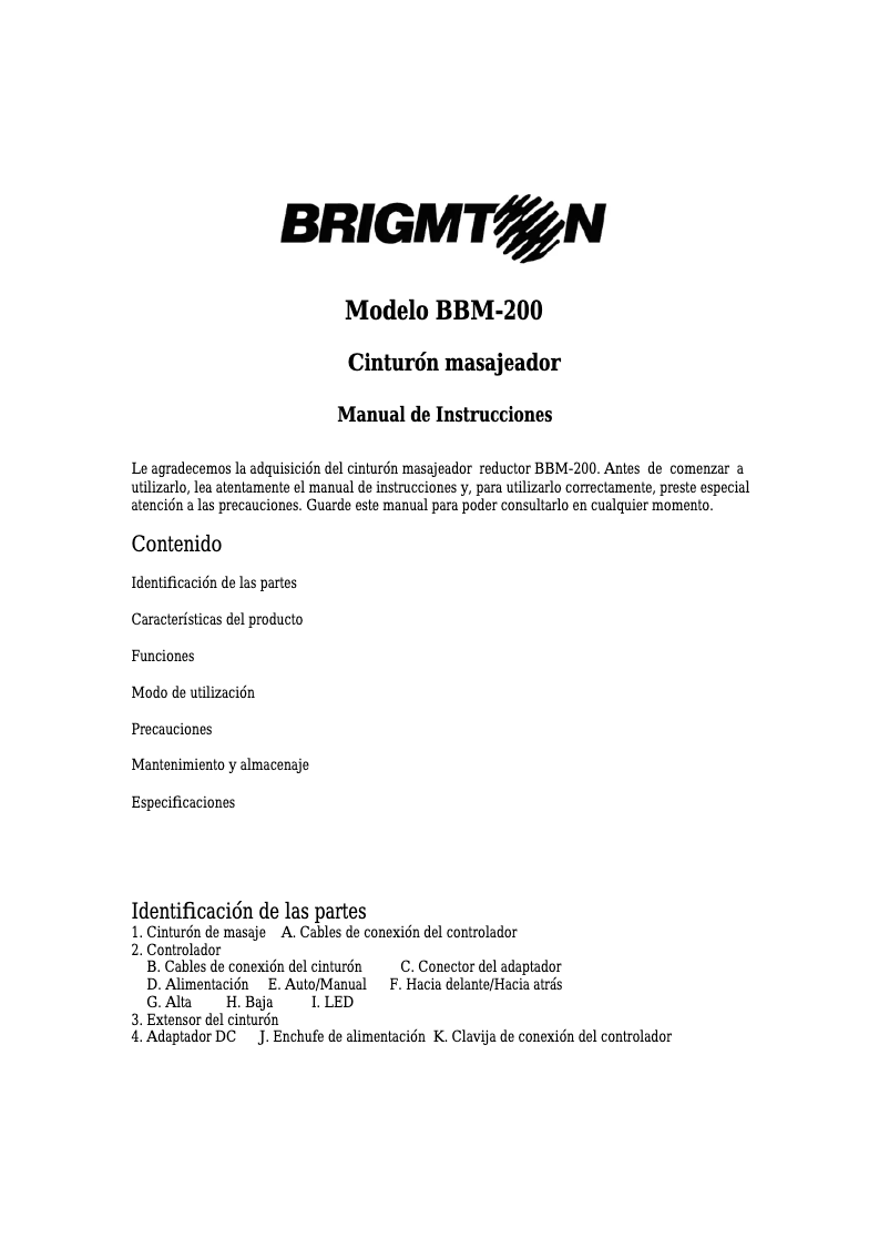 Page n°1 - Manuel utilisateur Brigmton BBM-200