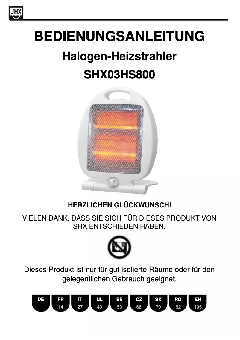 Page 1 de la notice Manuel utilisateur SHX SHX03HS800