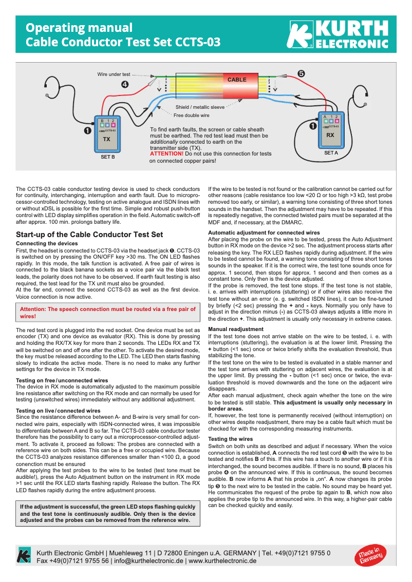 Page n°1 - Manuel utilisateur Kurth Electronic CCTS-03