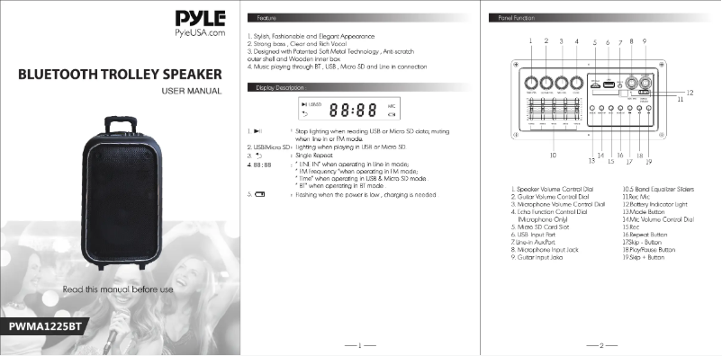 Page 1 de la notice Manuel utilisateur Pyle CA-PWMA1225BT.5