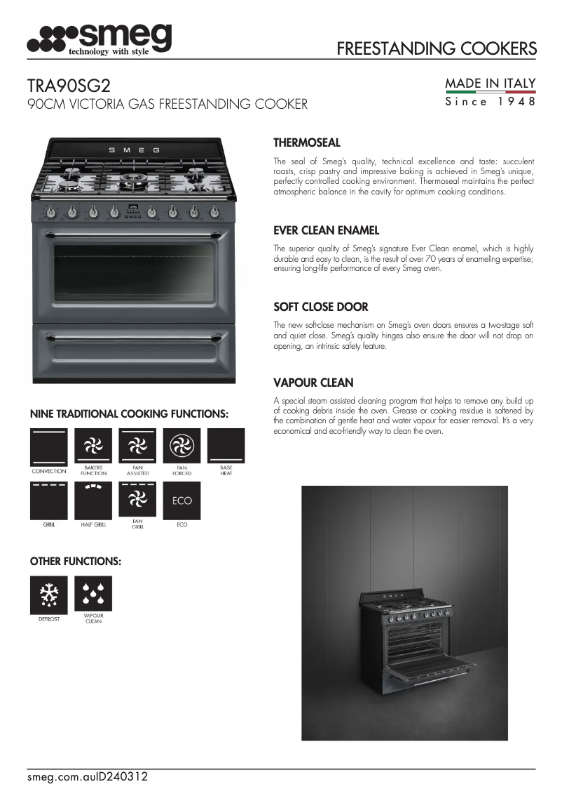 Página 1 del manual Ficha técnica Smeg TRA90SG2