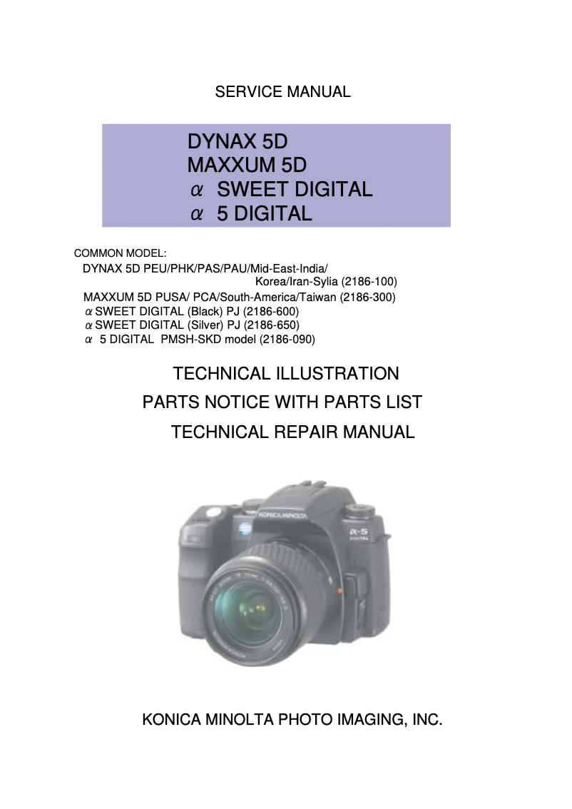 Page 1 de la notice Manuel utilisateur Konica Minolta Dynax 5D