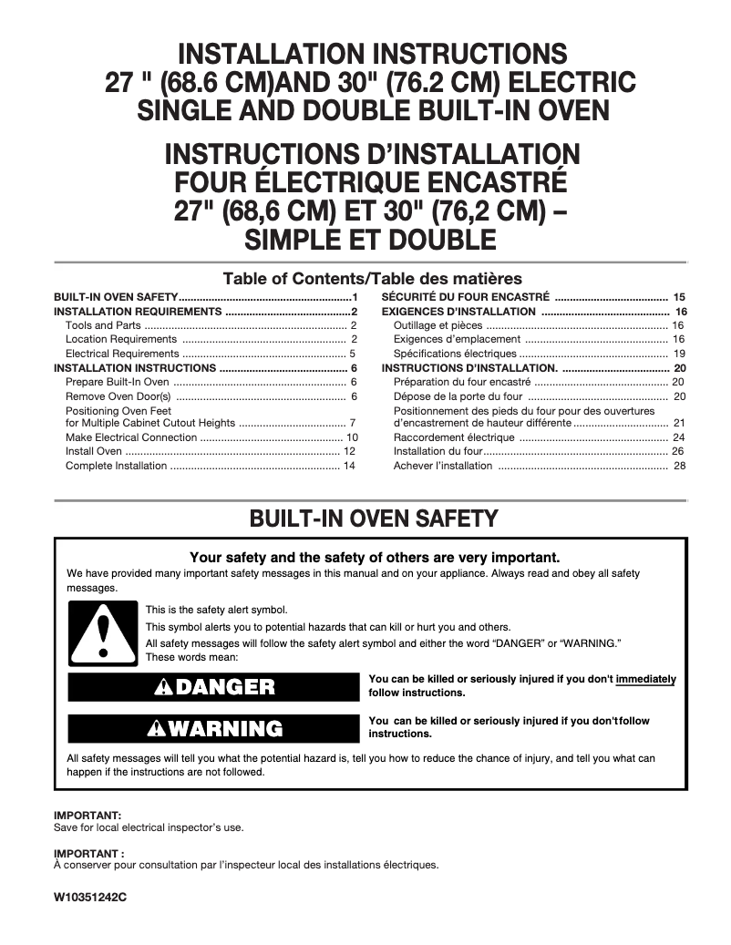 Page 1 de la notice Guide d'installation Amana AWO6313SFB