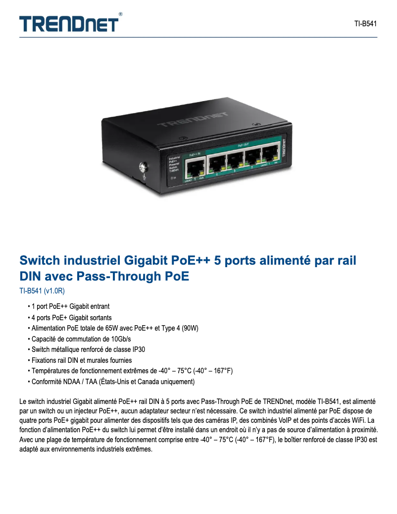 Page n°1 - Fiche technique TRENDnet TI-B541