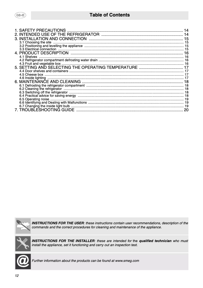 Page 1 de la notice Manuel utilisateur Smeg Retro Style FAB10HR