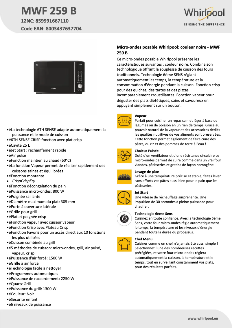 Image de la première page du manuel de l'appareil MWF 259 B