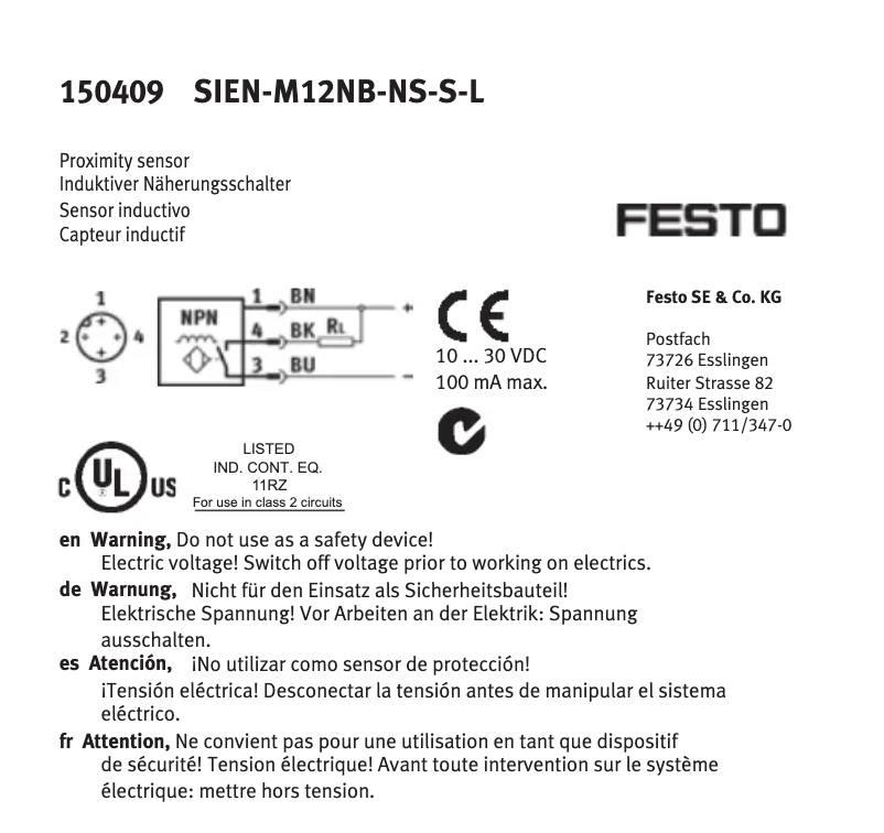 Page 1 de la notice Manuel utilisateur Festo SIEN-M12NB-NS-S-L