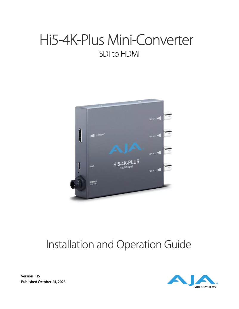 Page 1 de la notice Manuel utilisateur AJA Hi5-4K