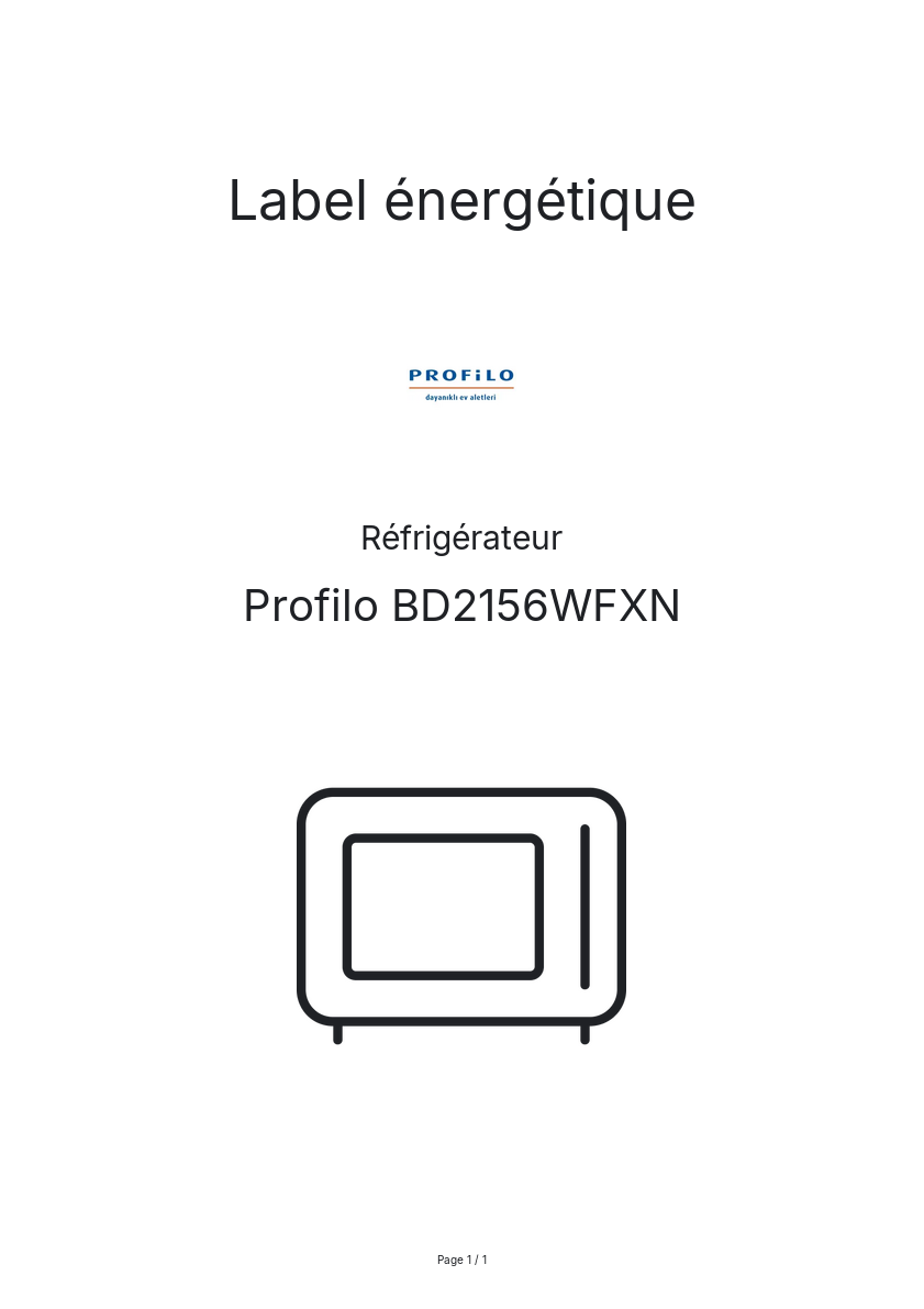 Page n°1 - Label énergétique Profilo BD2156WFXN