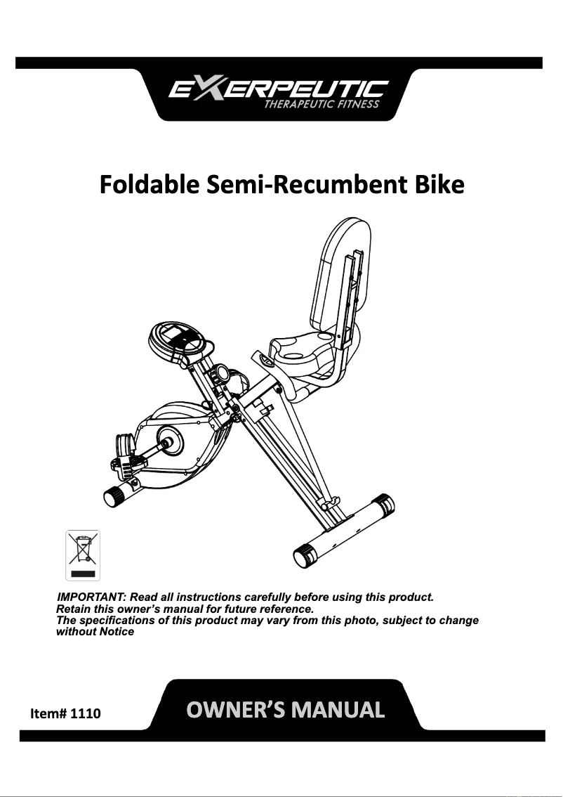 Page n°1 - Manuel utilisateur Exerpeutic 1100