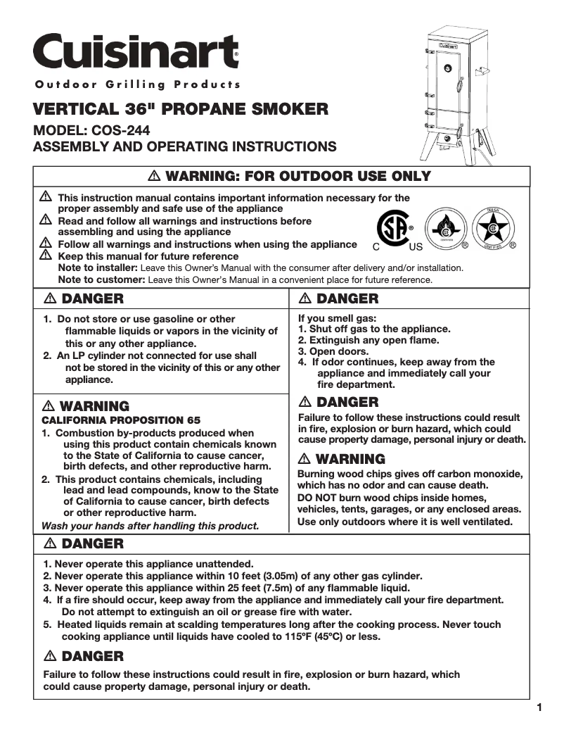 Page 1 de la notice Manuel utilisateur Cuisinart COS-244