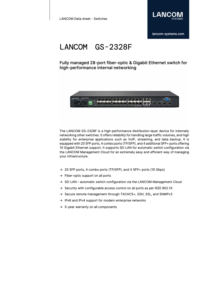 Page 1 de la notice Fiche technique Lancom GS-2328F