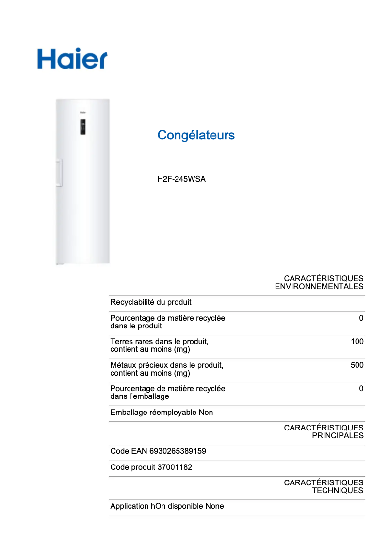 Página 1 del manual Etiqueta energética Haier H2F-245WSA