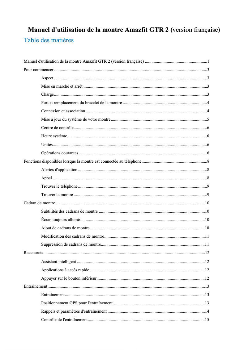 Image de la première page du manuel de l'appareil GTR 2