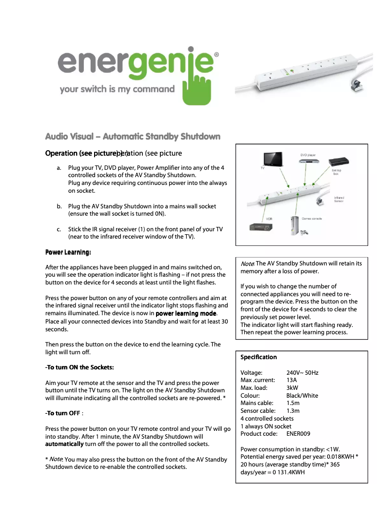 Page 1 de la notice Manuel utilisateur EnerGenie ENER009