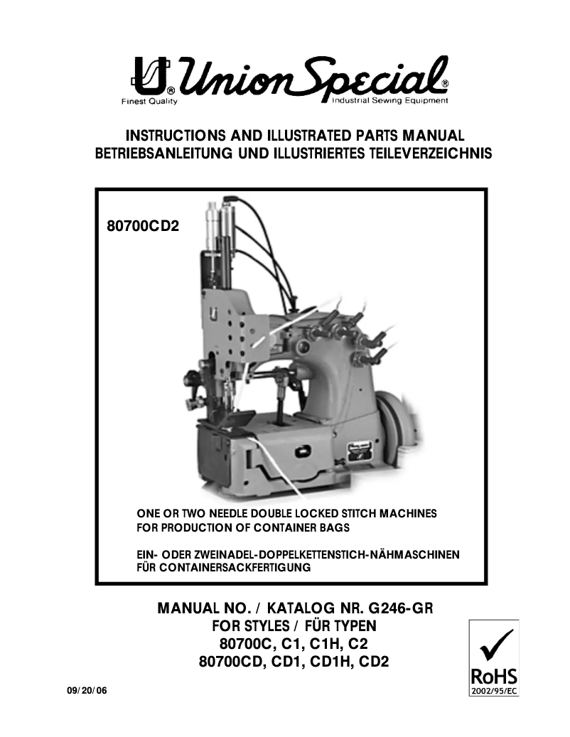 Page 1 de la notice Manuel utilisateur Union Special 80700C1