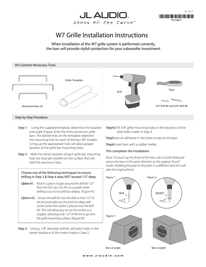 Page n°1 - Guide d'installation JL Audio SGR-8W7-ROD-RP