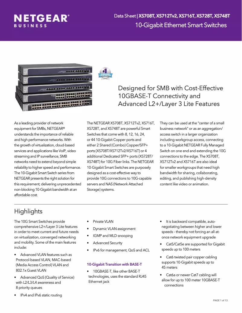Page n°1 - Fiche technique Netgear XS716T