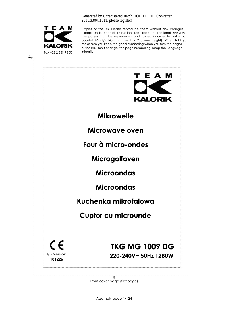 Page 1 de la notice Manuel utilisateur Kalorik TKG MG 1009 DG