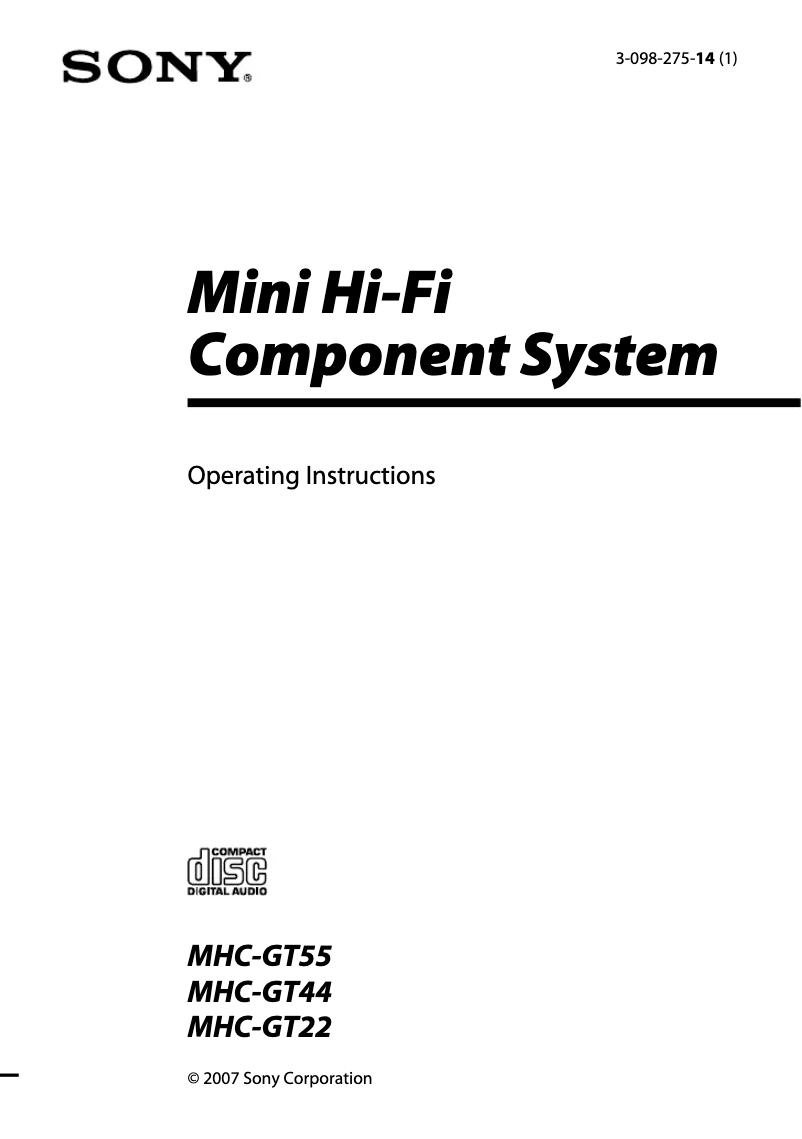Page n°1 - Manuel utilisateur Sony MHC-GT44