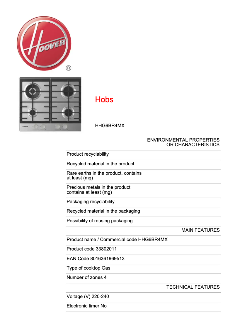 Image de la première page du manuel de l'appareil HHG6BR4MX